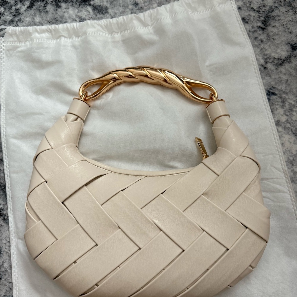 Urban Expressions Cream Woven Shoulder Bag with Gold Handle